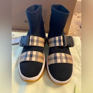 Buckled Strap Stretch Knit Sock Sneakers